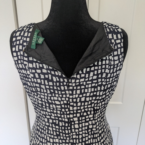 Lauren Ralph Lauren Mini Black White Sleeveless Fit And Flare Dress, Size 10 - Picture 8 of 10